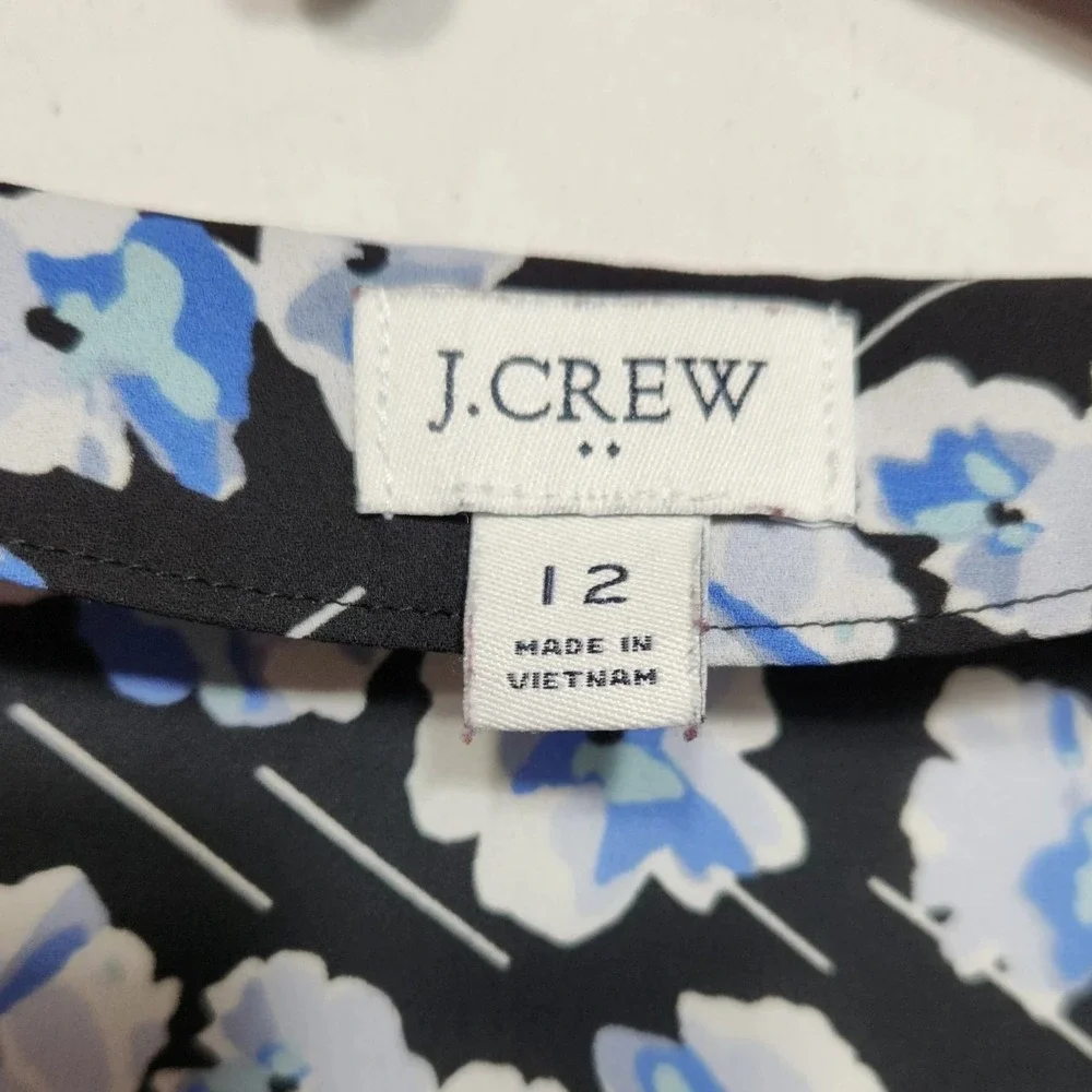 J. Crew Floral Print‎ Long Sleeve V-Neck Button Down Blouse Blue White Size 12